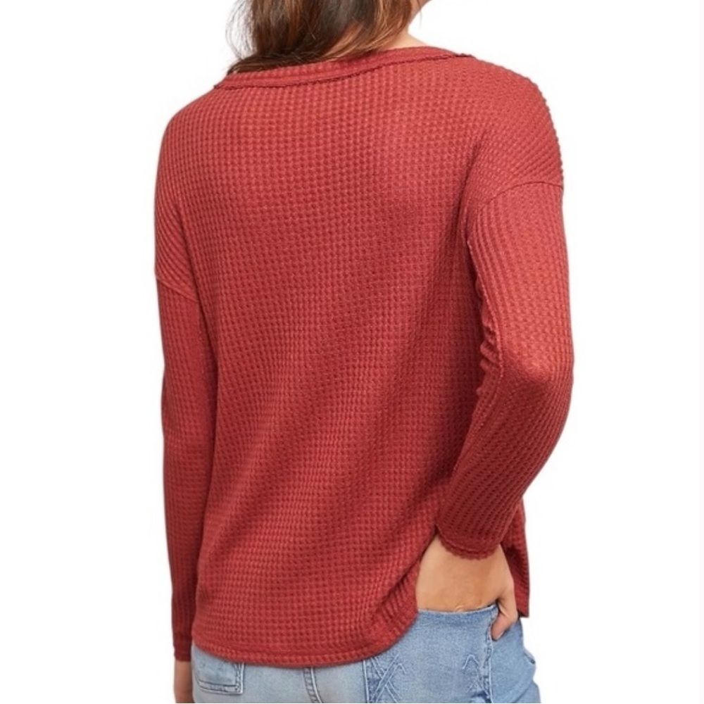 Anthropologie Akemi + Kin Rust Knotted Thermal Waffle Knit V-Neck Top Size S - Picture 2 of 8